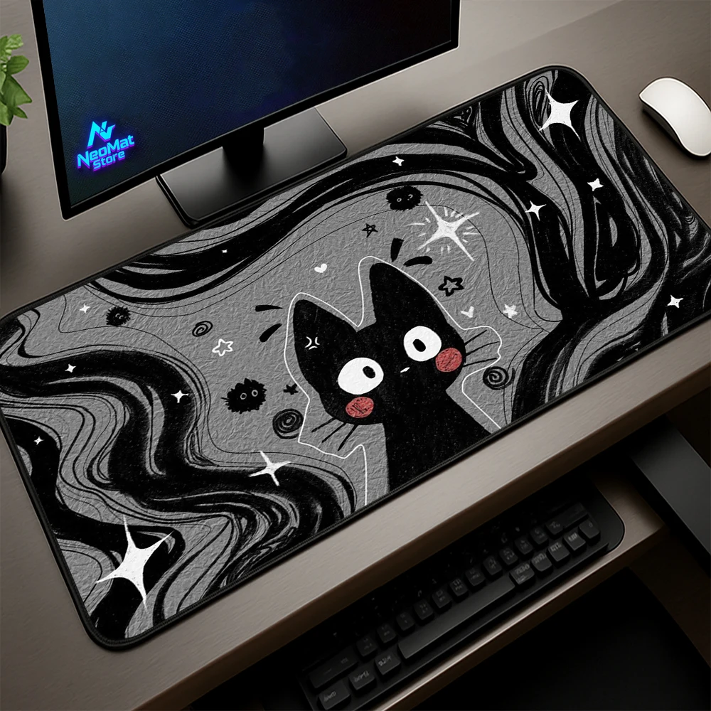 

Cat Mousepad Black Desk Mat Office Accessories Playmat Cute Mousepads Grey Gamer Girl Customised Extra Large Mouse Mat for Desk