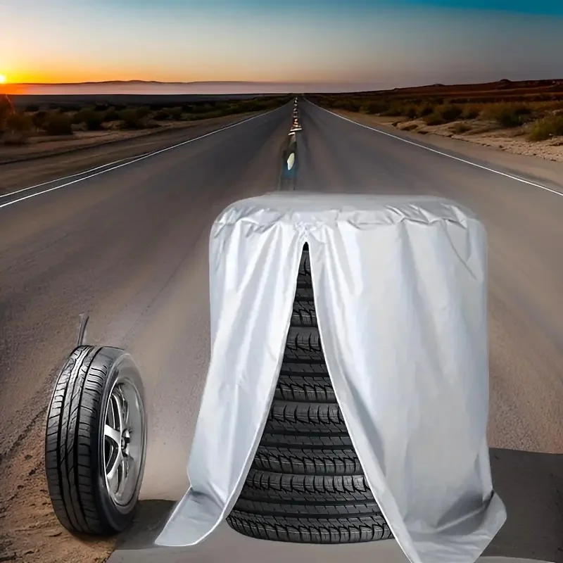 

Oxford Fabric Tire Cover - Durable Black Car Tire Protector with Zipper Closure, Storage Bags for Outdoor Use
