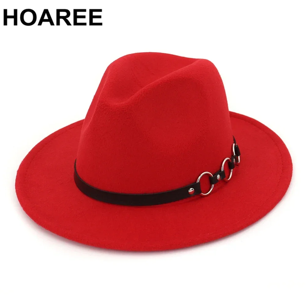 

Новый дизайн: Женская фетровая шляпа-федора красного цвета, армейская зеленая шляпа-джаз, шляпа-трибби с широкими полями и кольцевым ремешком, однотонная, осенняя, винтажная.