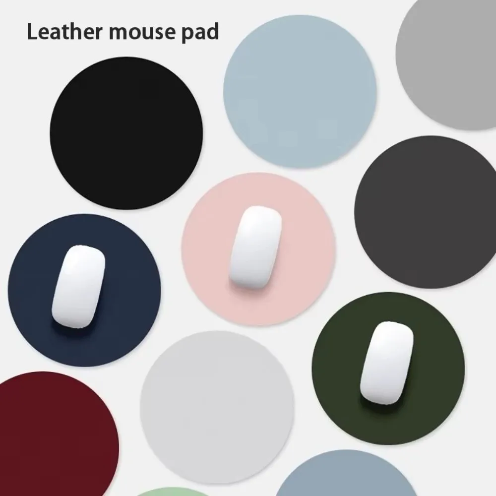 Simple Design Double-side Leather Mouse Pad Waterproof Solid Color Round Mouse Pad Stain-Resistant Computer Mouse Pad