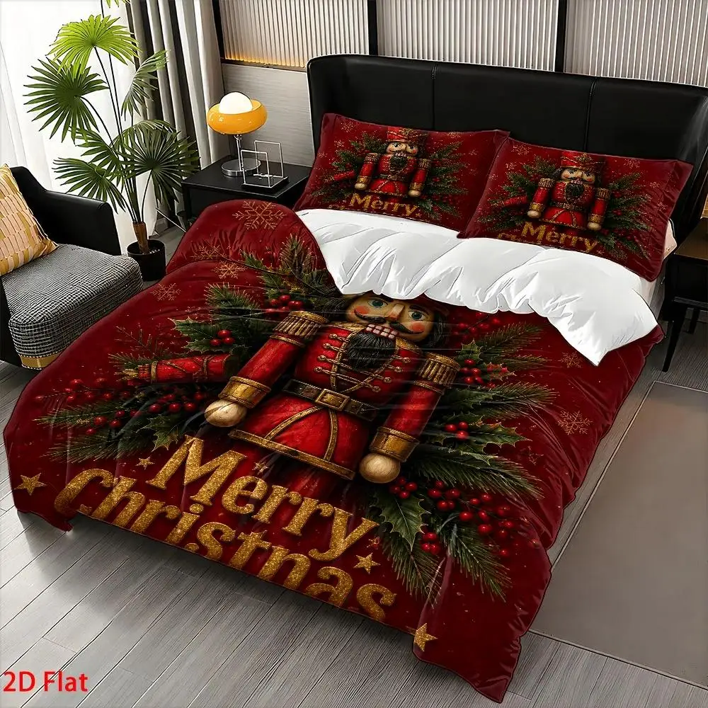 Christmas Duvet Cover Set Nutcracker Soldier Theme Oil Painting Realistic Style 100% Polyester Duvet Cover Ultra Soft Brushed Bedding for Bedroom Hotel Dormitory