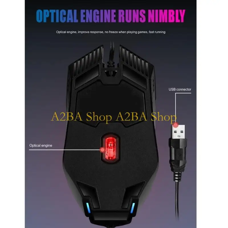 

A2BA Responsive USB Cord Gaming Mouse Featuring Ergonomic Design RGBs Lights and 3 DPI Level for Enhances Gaming and Work
