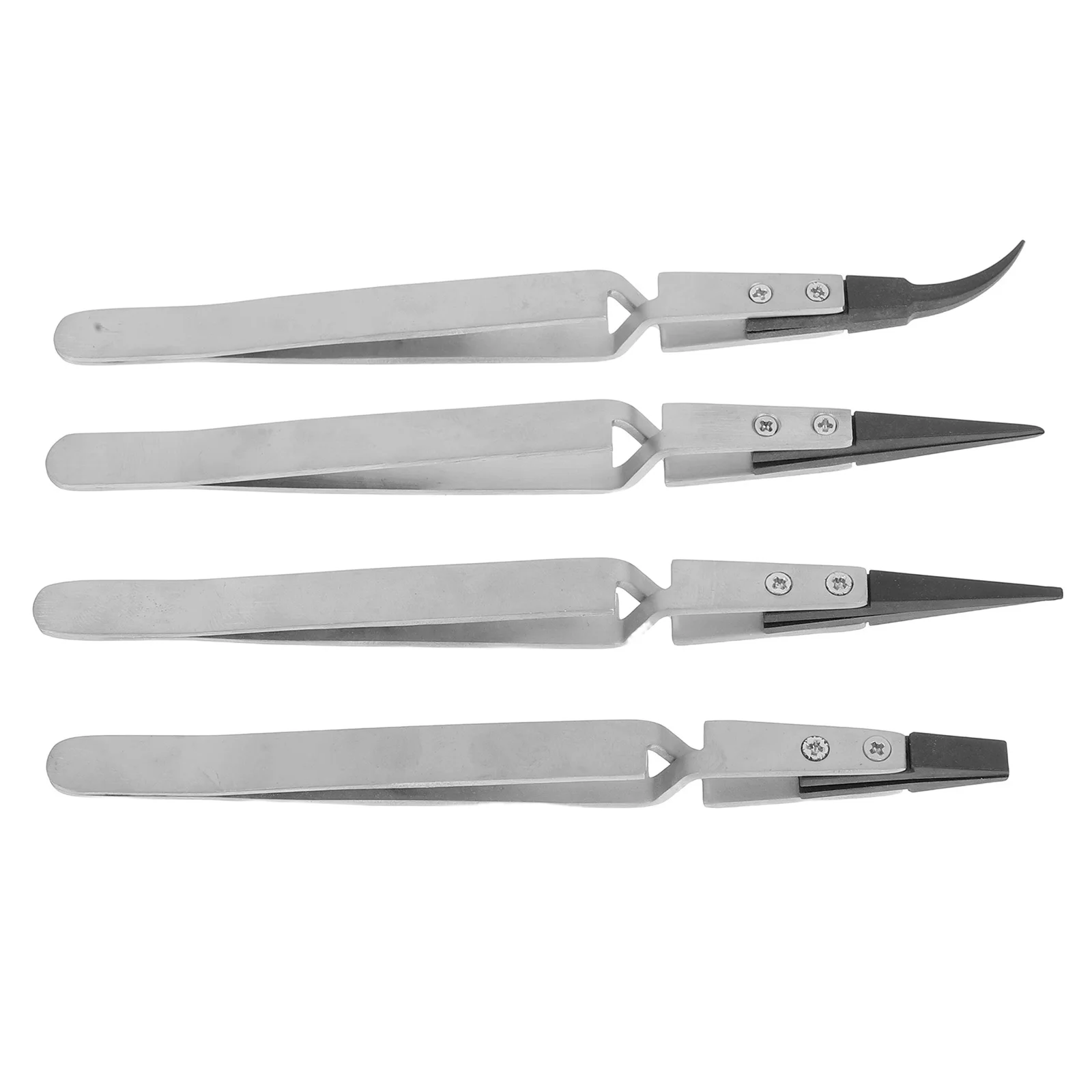 

4pcs Stainless Steel Precision Cross Locking Tweezers Replaceable Tips For Electronics Jewelry Repair Soldering Laboratory Tasks