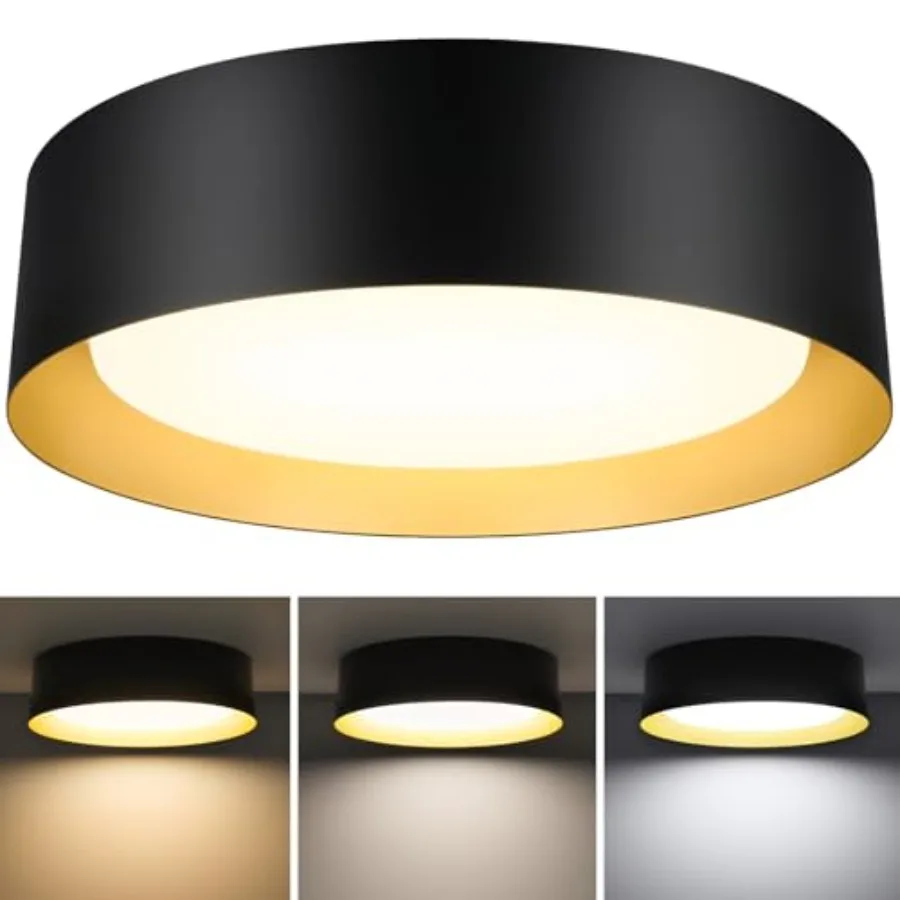 

Flush Mount LED Ceiling Light, 13in 2400LM 25W, 3 Color 3000K, 4000K, 5000K Dimmable Black Gold Modern Lamp for Bedroom, Bathro