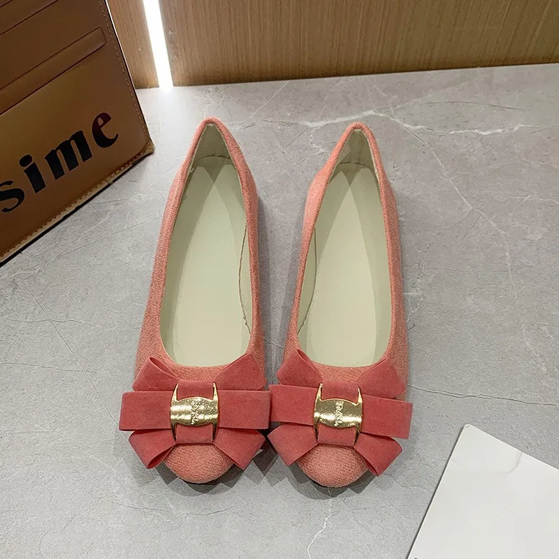 2026 sweet bow women\'s shoes flat with comfortable shallow mouth suede small pointed shoes large size 43 WSH2349