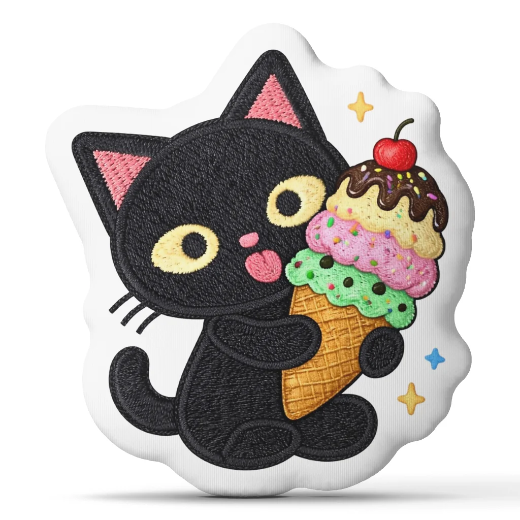 Black Cat Ice Cream Pillow Cute Kitty Cushion Irregular Stuffed Throw Pillow Cat Lover Gift for Sofa Bedroom Home Decor