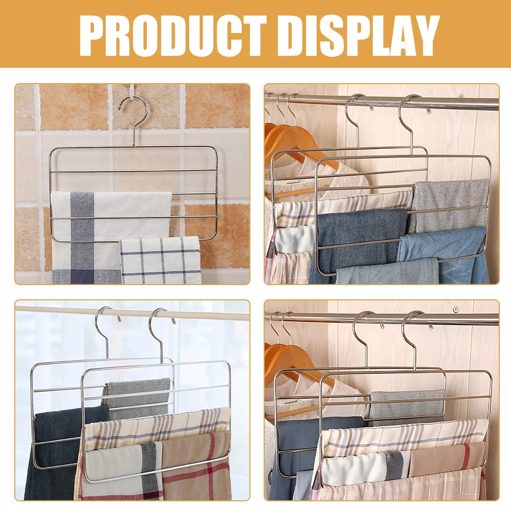 

Stainless Steel Multi-Layer Pants Hanger Space Saving Clothes Rack with Scarf Holder Wardrobe Organizer