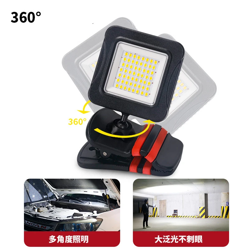 Rechargeable Clip on Work Light Selfie Lamp 3000mA USB-C Work Light 360° Inspection Lamp Portable Emergency Fishing Torch 3Mode