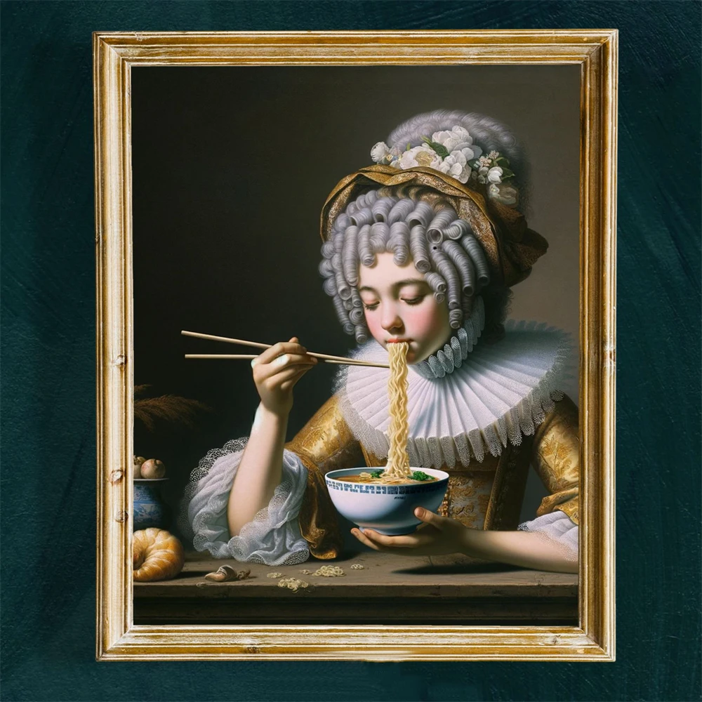 French Rococo Tattoo Altered Art Print Wall Art Baroque Canvas Painting Vintage Pizza Renaissance Art Poster Dinning Room Decor