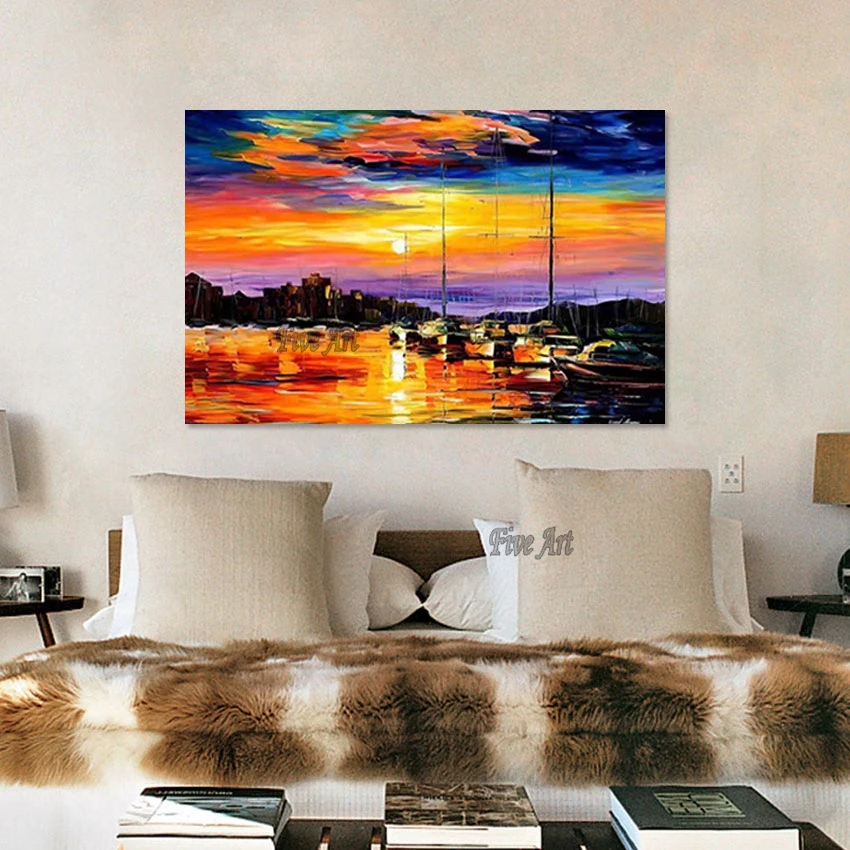 Beautiful Sunset Colorful Abstract Handmade Scenery Oil Painting On Canvas Home Decoration Craft Custom Modern Art Pictures