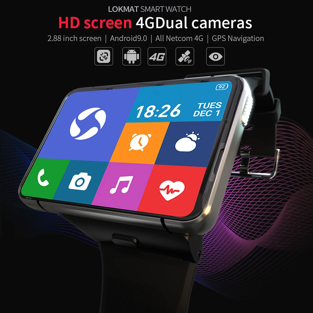 New LOKMAT 4G Smartwatch Men 2.88-inch Large Screen 13MP Dual Camera WiFi GPS Video Calls Wrist Watch Game Smart Watch Android