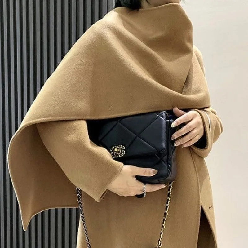 Women\'s Handmade 100% Wool Cashmere Long Jacket Coat with Belt Winter Scarf Collar Luxurious Slim Warm Overcoat Outerwears