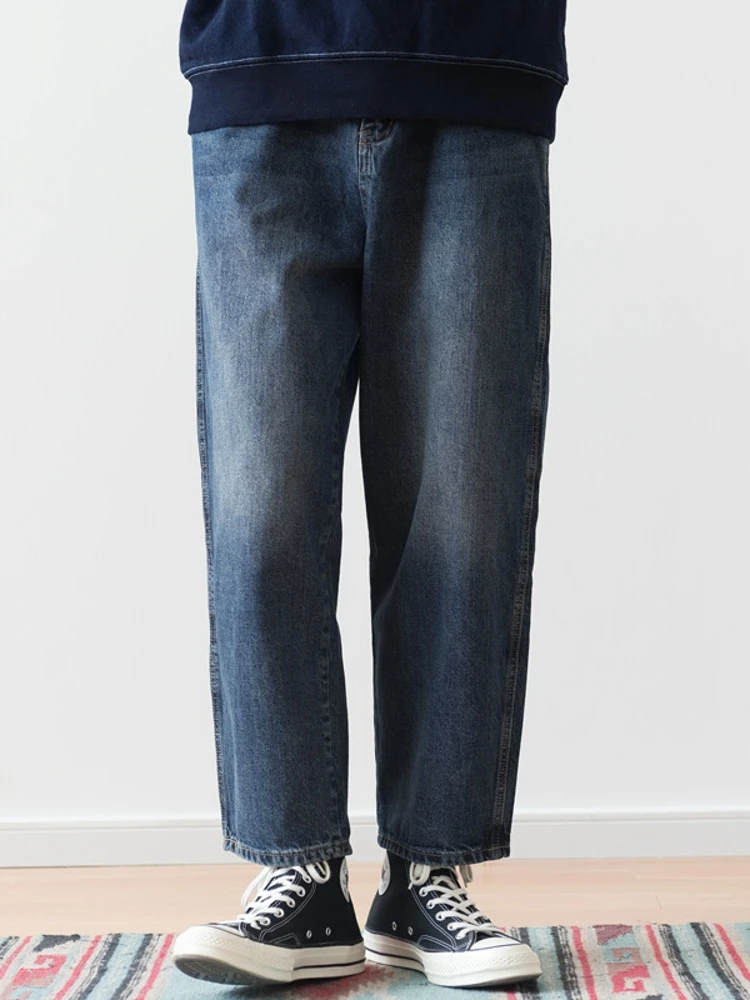 

Мужские джинсы You Town в стиле ретро, цвета индиго, с эффектом потертости, молодежные, модные, американские, повседневные, из смесового хлопка и полиэстера, прямого кроя, свободного силуэта