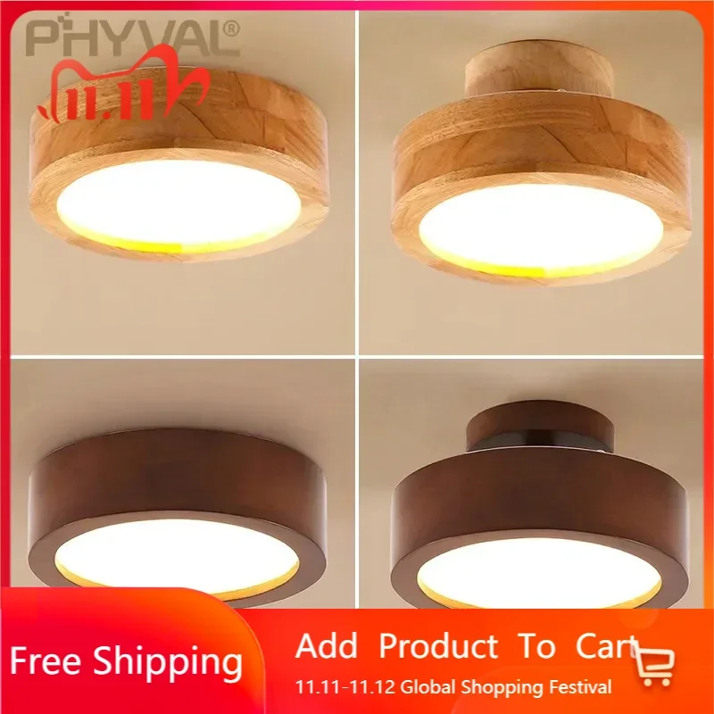 Nordic Natural wood Lamp modern Ceiling Lightsentrance hallway Light Round Wooden Surface Mounted balcony LED BedroomLamp