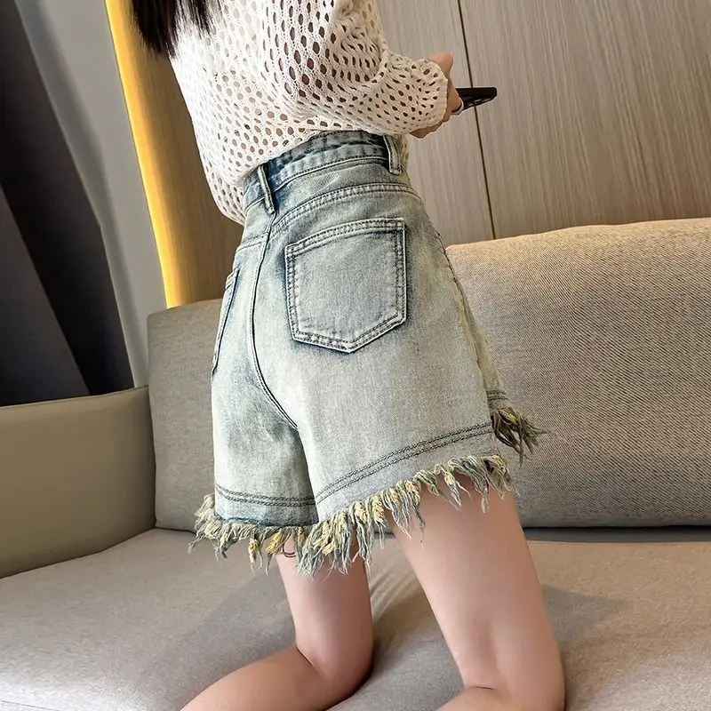 여성용 뉴 레트로 하이웨이스트 찢어진 데님 반바지