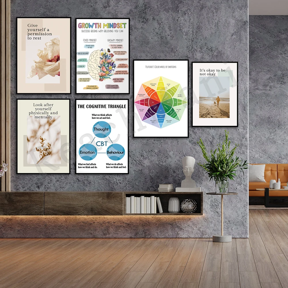 Mental health, self-care, self-help, self-love, therapy, emotional color wheel, mood chart, counseling, psychologist poster