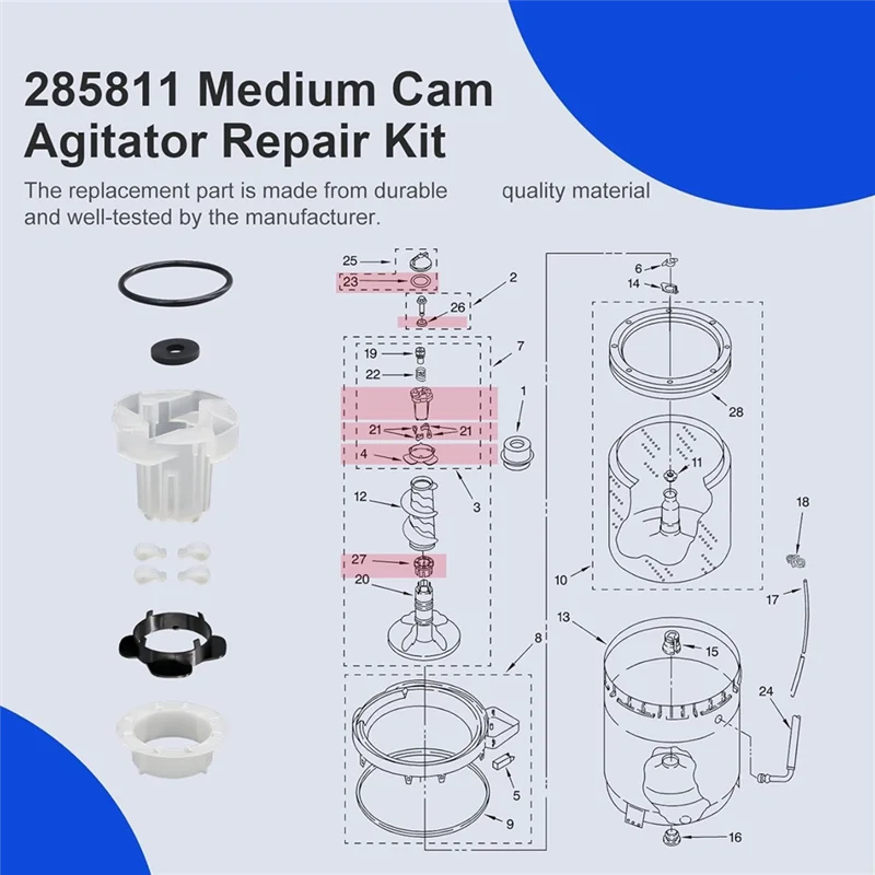 B58B-2 Sets 285811 Agitator Repair Kit Medium Cam, Agitator Dogs Washer Parts Replaces 2744, 285746,285811VP,3347410,3351001