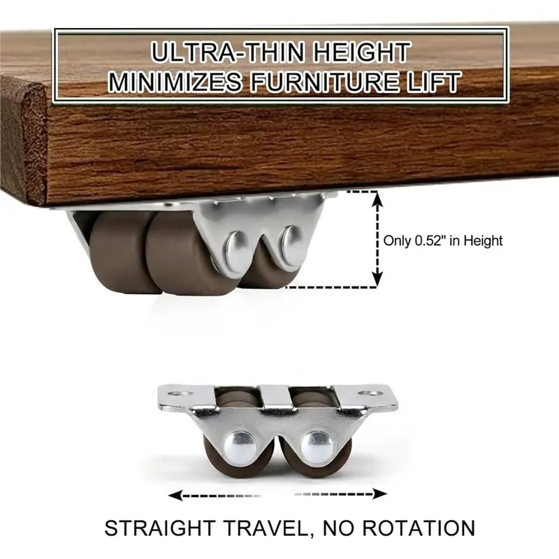 ABMR-Small 4-Wheel Double Row Caster Wheels, 1/2 Inch Fixed Rigid Mini Casters For Underbed Drawers, DIY Projects (8 Pack)