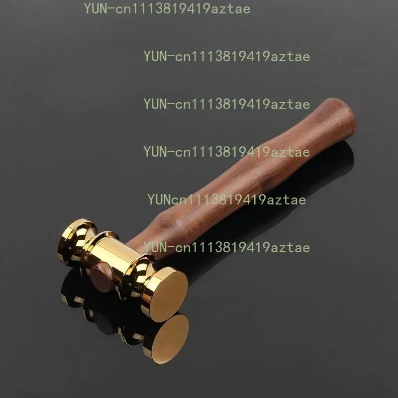 Gold Brass Hammer Solid Mirror Polished Hammer Wooden Handle Leather Craft Workshop DIY handmade hammer
