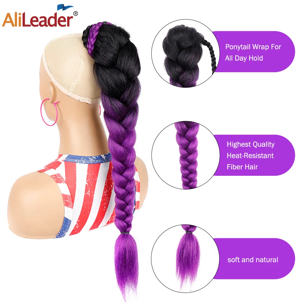 JGreeting-Queue de cheval tressée synthétique pour femme, extensions de cheveux à clipser, queue de poisson noire, tresses de proximité Wstring, 24