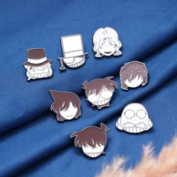 Detective Conan Anime Accessories Badge Kudou Shinichi Mouri Ran Furuya Rei Metal Brooch Q Version Black White Cartoon Pins Gift