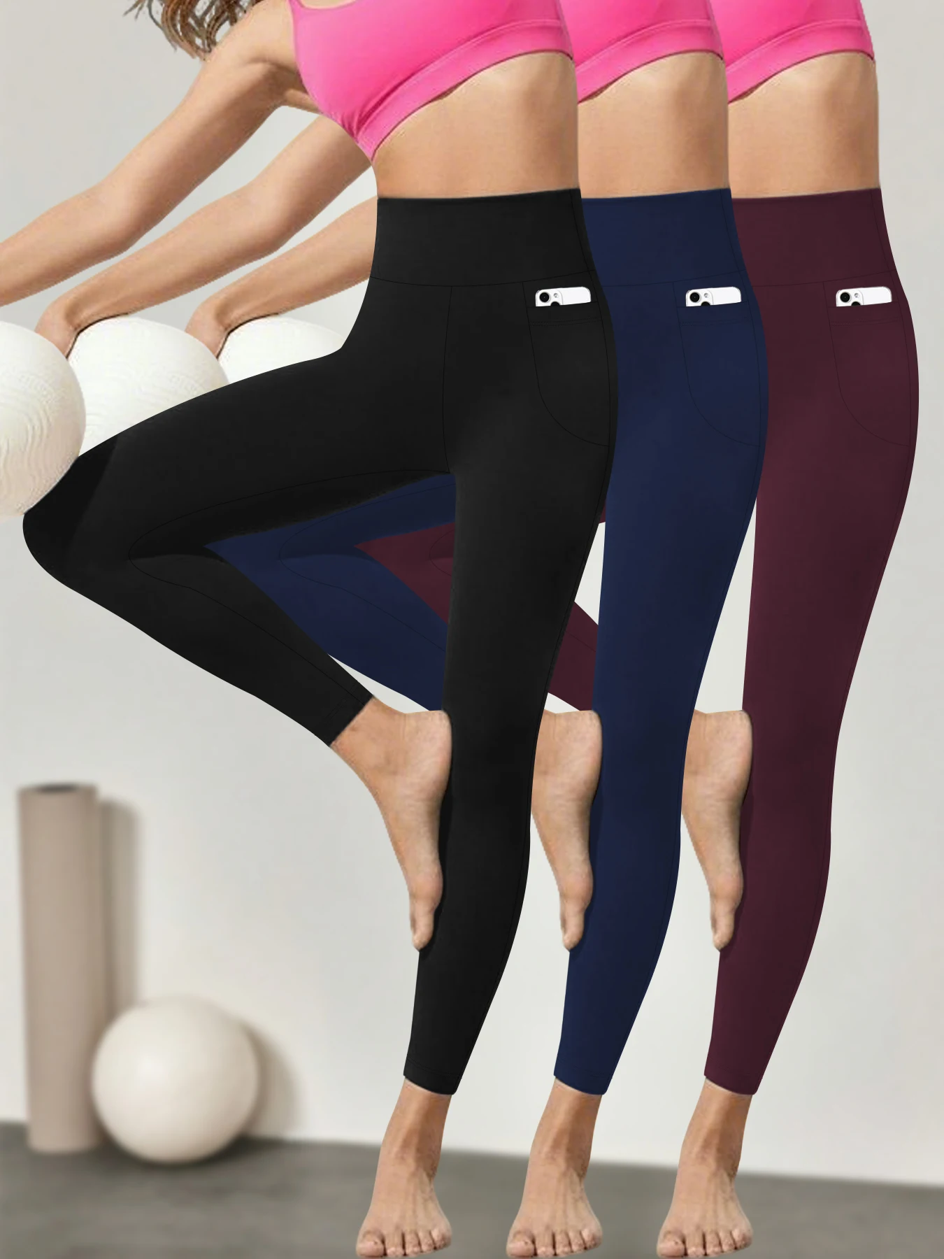 

3 Pack Women Super Soft Leggings with Pockets High Waisted Tummy Control for Yoga Workout Running Home Casual Wear
