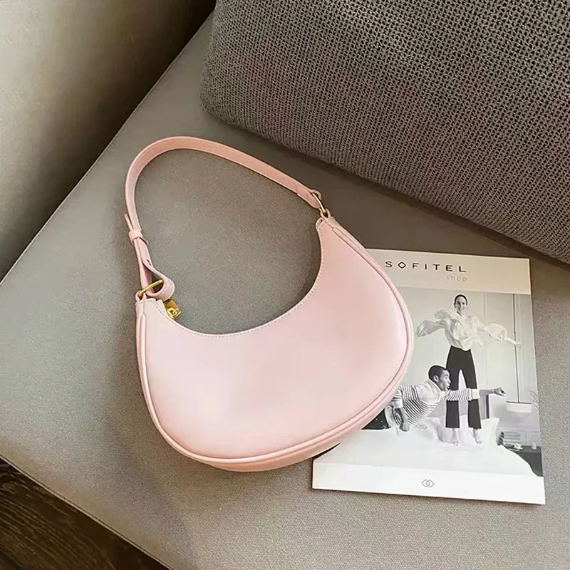 Fashion Saddle Shaped Armpit Shoulder Bags For Women Solid Color Pu Leather Female Bag Clutch Underarm Messenger Purse