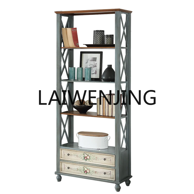 RWJ Bookshelf Pastoral Floor-Standing Rack Display Cabinet Study Article Storage Shelf