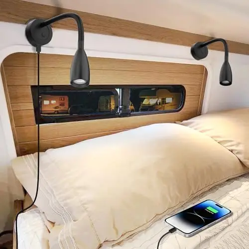

RV LED Reading Light with USB-C & Red Night Light | 12-24V Hardwired Wall Mount for Camper, Van, Boat