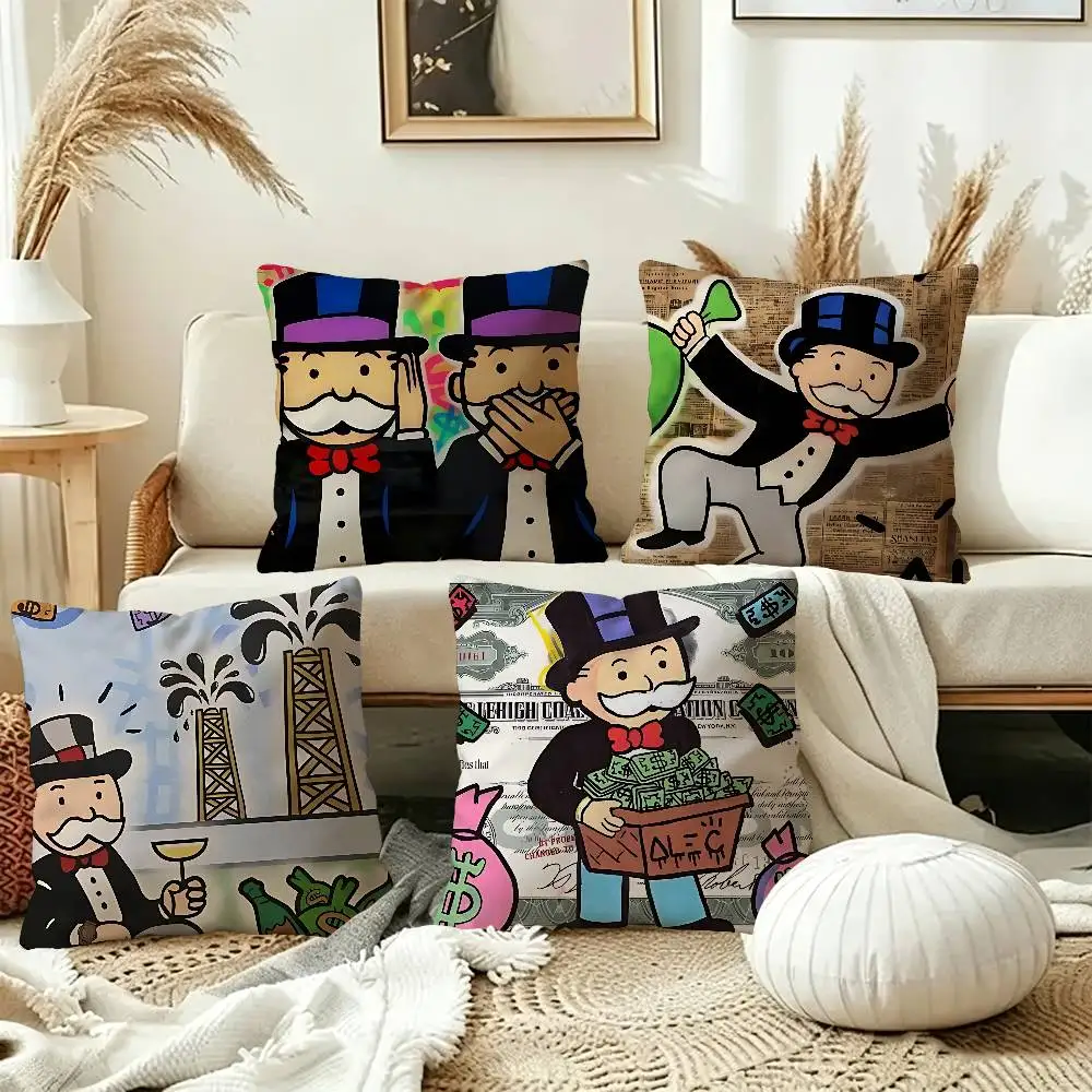 Cartoon Dollar Monopolys Cushion Cover Inches Farmhouse Decor Home Throw Pillow Covers for Couch Decorations