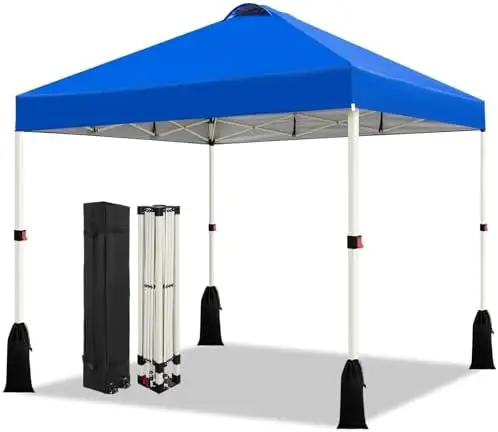 10x10 Pop Up Canopy Tent, 1-Button Push Setup Canopy Tent, Adjustable Height Instant Portable Shelter, Portable Roller