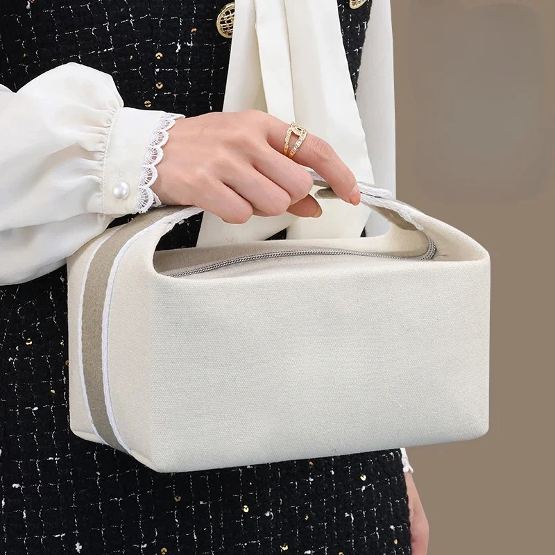 

Premium Handheld Portable Camellia Canvas Makeup Bag for Travel Large Capacity Toiletries Cosmetics Skincare Storage Bag