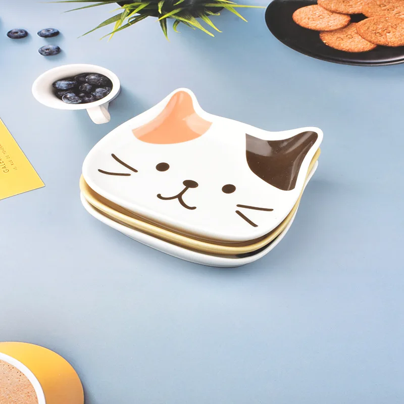 Japanese Ceramic Cartoon Cat Plate 6 Inches Cute Cat Face Snack Plate Children\'s Breakfast Cake Dish Home Kitchen Tableware