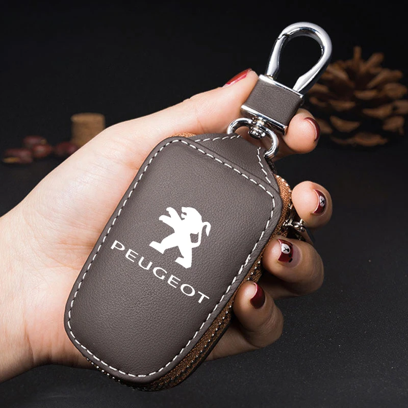 Leather Car Key Case Cover Key Chain Storage Bag for Peugeot 106 207 208 301 306 307 308 407 408 508 2008 3008 4008 5008