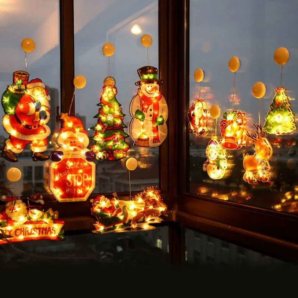 

Romantic Santa LED Christmas Lights Snowman Hanging Suction Cup Lights Elk-shaped Waterproof Window Lights Bedroom Decoration