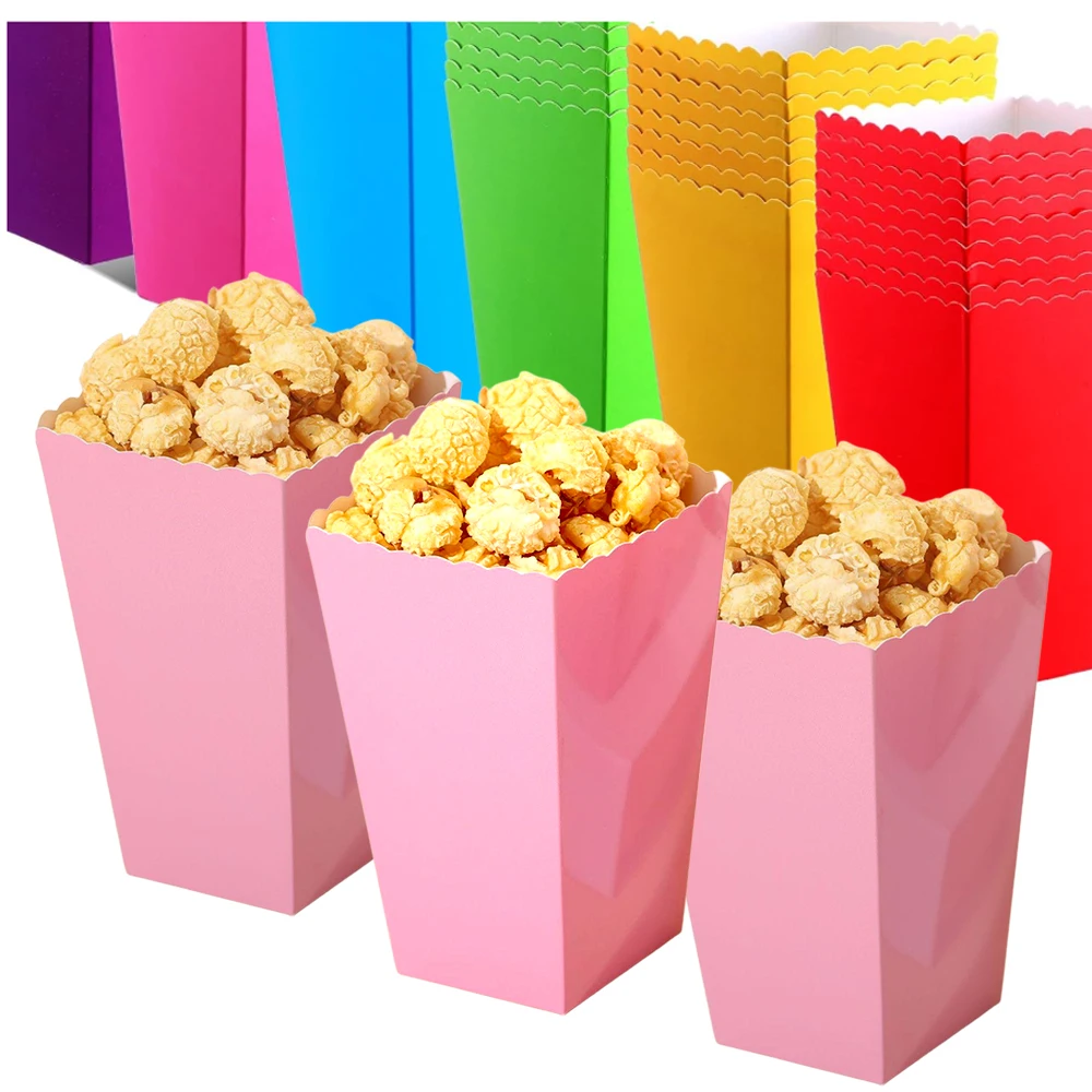 Cajas de Palomitas de Maíz de Color Sólido, 20-70 Piezas, Cajas de Papel de Colores para Dulces, Caja de Palomitas, Recipientes para Aperitivos, Decoración para Bodas, Cumpleaños Infantiles