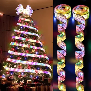 1-10 m 2024 Kerst Lint Fairy Light String Vrolijk Kerstfeest Decoraties Voor Huis Kerstvakantie Navidad Geschenken Nieuwjaar 2025