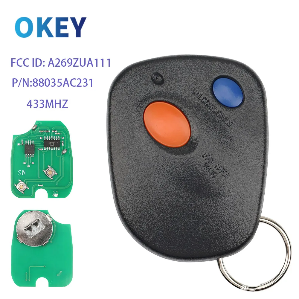 Okey Remote Car Key 2 Button 433MHz For Subaru 2000-2004 Outback Legacy Impreza Baja FCCID: A269ZUA111 P/N:88035AC231