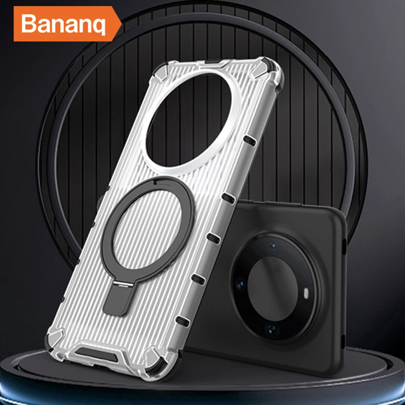 

Bananq Clear Stripes Shockproof Bracket Case For Huawei Mate 60 Pro Magnetic Car Holder Transparent Cover For Huawei Mate 50 Pro