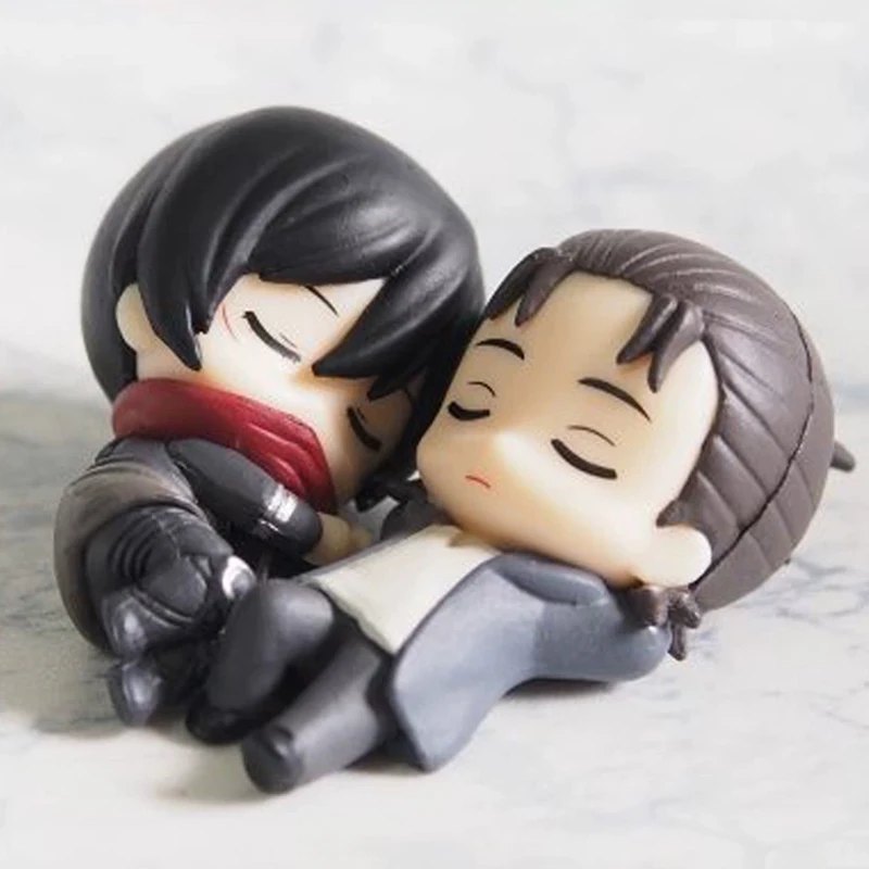 Action Genuine Gashapon Gift Toy Anime Attack On Titan Levi Eren Mikasa Armin Hange Cartoon Hugging Data Line Figure Doll Toys