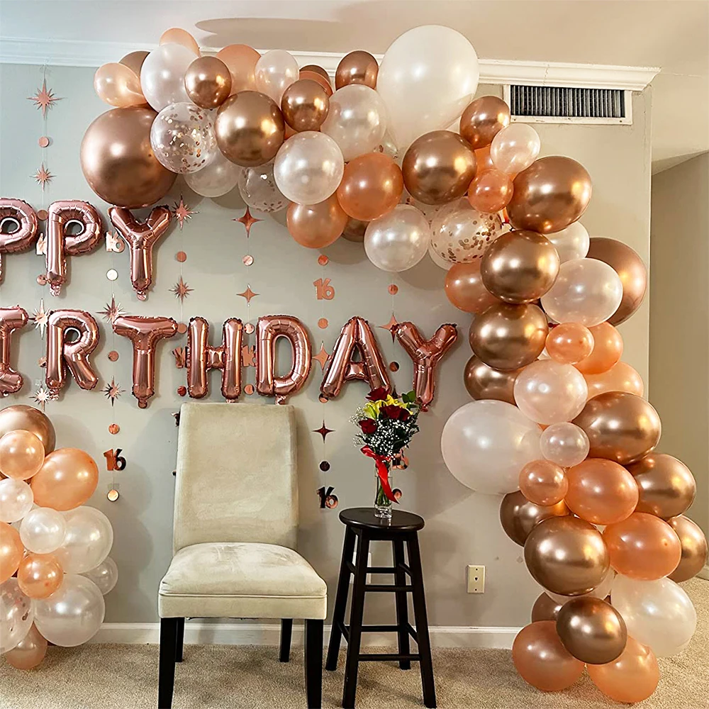 Rose Gold Pink White Latex Balloon Set Garland Arch Happy Birthday Girl Adult Wedding Ballon Party Decoration Baby Shower Globos