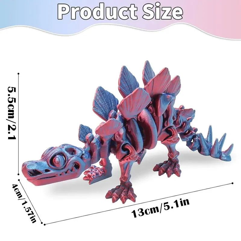 3D Printed Dinosaur Stegosaurus Joints Can Move Freely Crystal Dragon Fidget Toy Realistic Dragon Statue Home Office Decoration