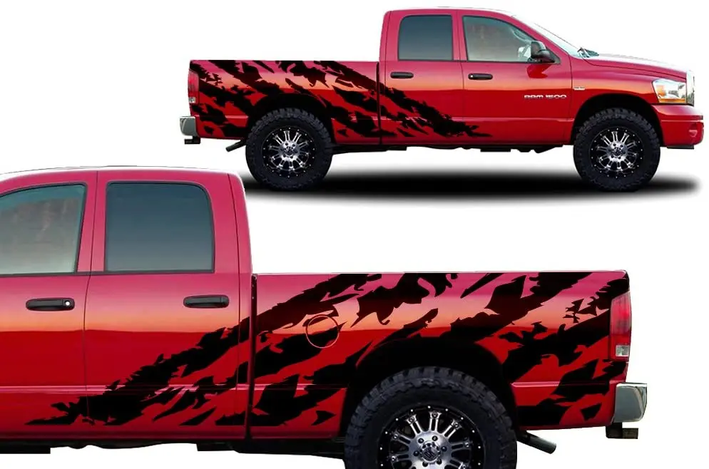 

Factory Crafts Shred Side Graphics Kit 3M Vinyl Decal Wrap Compatible with Dodge Ram 20022008 Matte Black