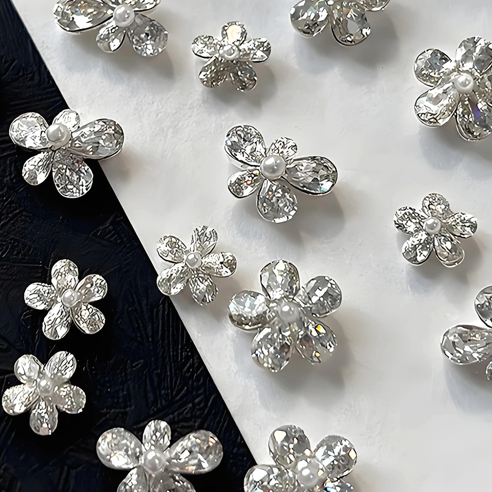 5PCS Zircon Splicing 3D Nail Art Rhinestone Flower Pearl Bead Accessories Charms Parts For Nails Decoration Manicure Supplies