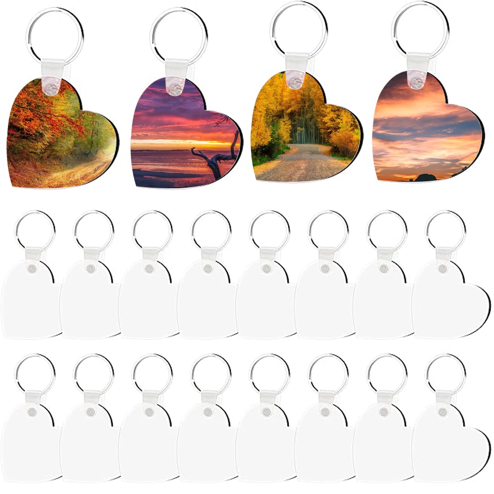 50Sets Double Side Heat Transfer Sublimation MDF Blank Keychain With Rings Heat Transfer for DIY Crafts