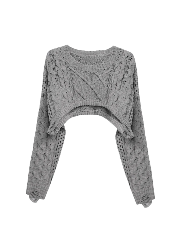 New O-neck Short Knitted Sweaters For Women Autumn Fashion Long Sleeve Sexy Streetwear Outerwear Female Crop Sweater