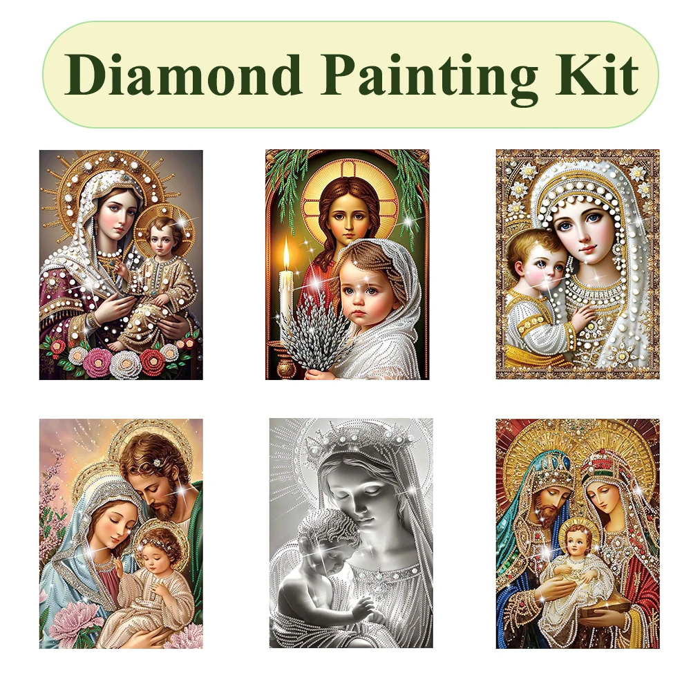 Kits de peinture diamantée de forme spéciale pour adultes débutants, thèmes religieux, diamants en strass pour décoration murale et cadeau