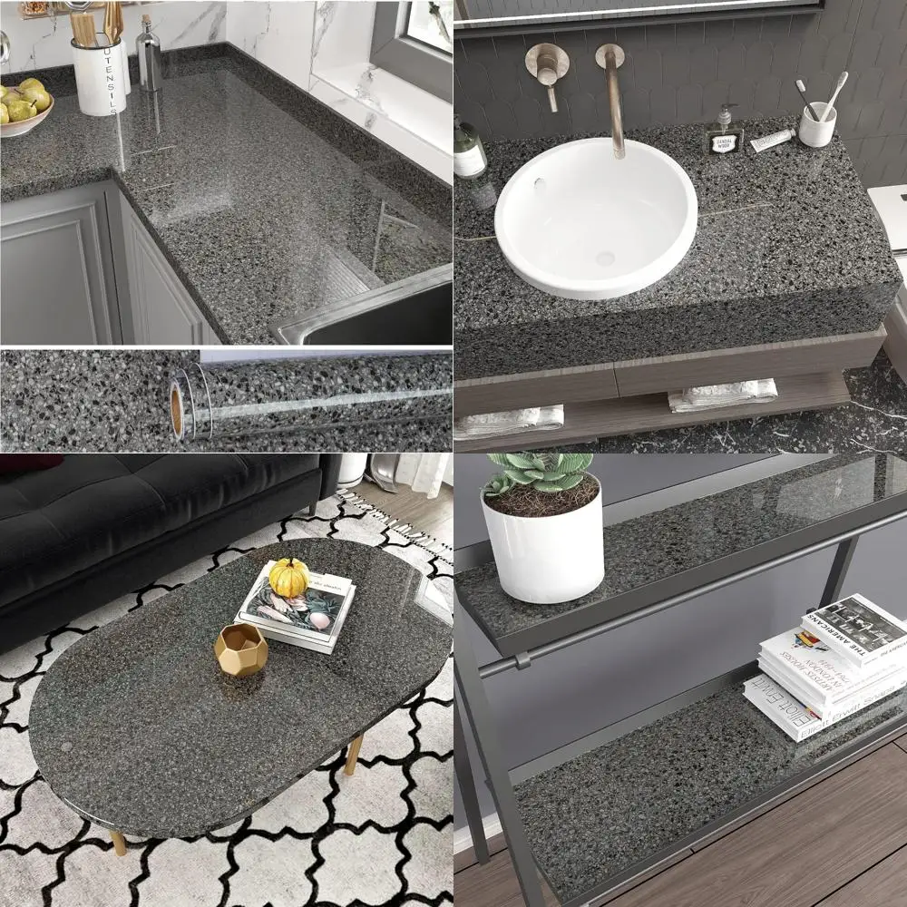 غطاء كونترتوب من الجرانيت الداكن قابل للتقشير واللصق مقاوم للماء، بعرض 354 × 32، ورق اتصال بمظهر رخامي لعدادات المطبخ