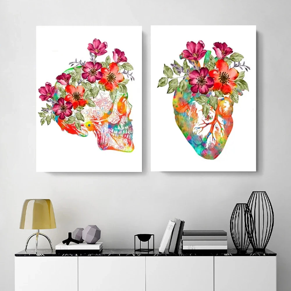 Anatomy Medical Flower Organ Wall Art Canvas Painting Anthropology Educational Poster Prints for Laboratory Doctor's Room Decor