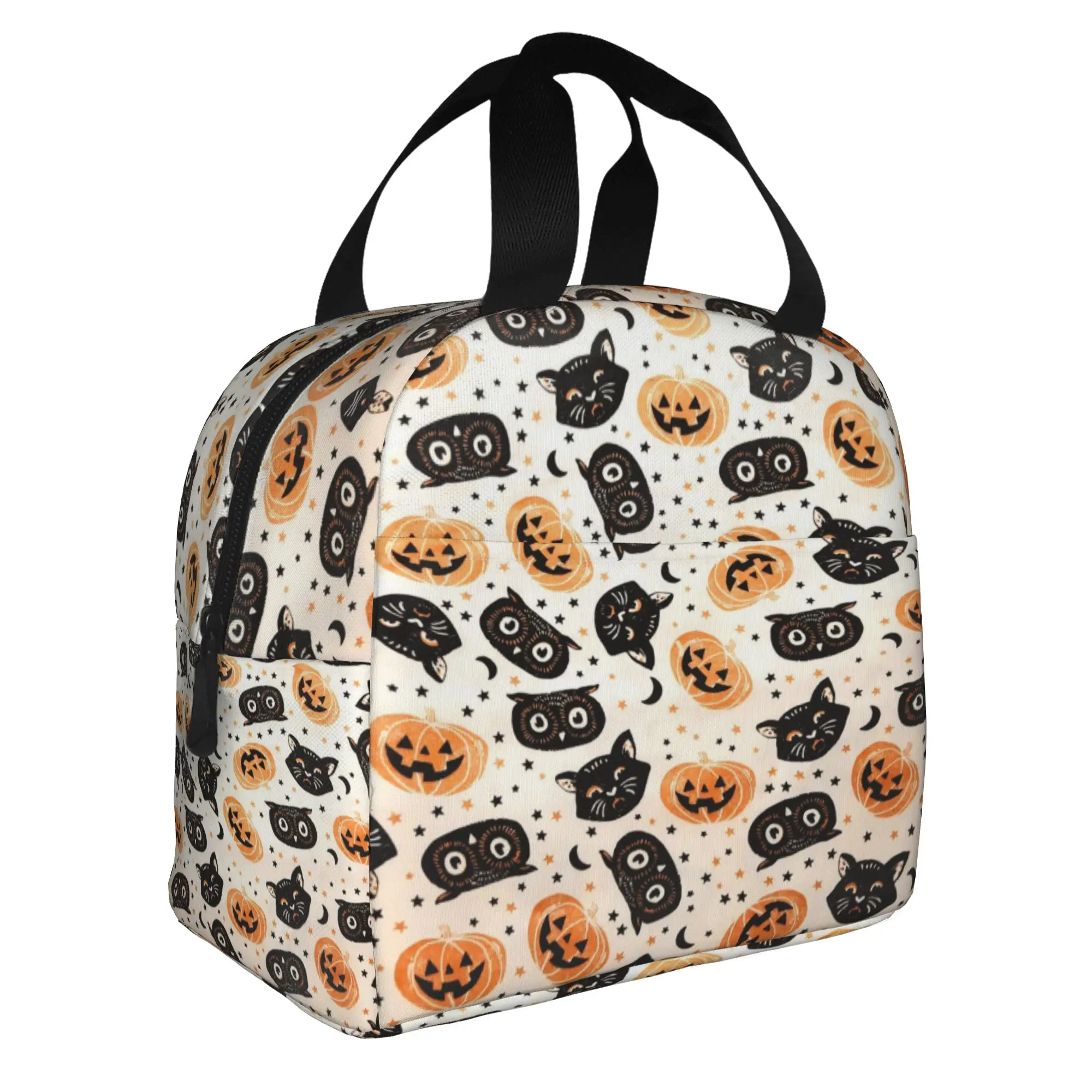 Halloween Pumpkin Owl Resuable Lunch Boxes for Women Multifunction  Cooler Thermal Food Insulated Lunch Bag Office Work